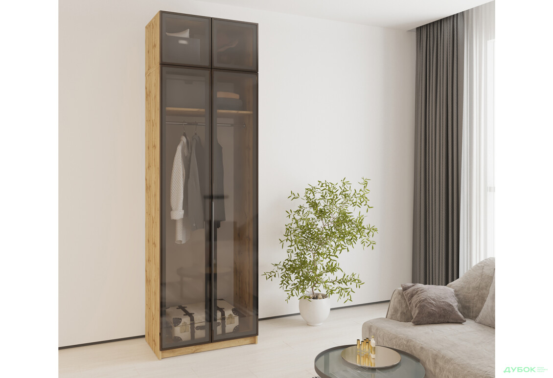 Зображення 2 - Шафа MebelStar Оскар 2-дверна з антресоллю та вітринами 80 см Дуб тахо