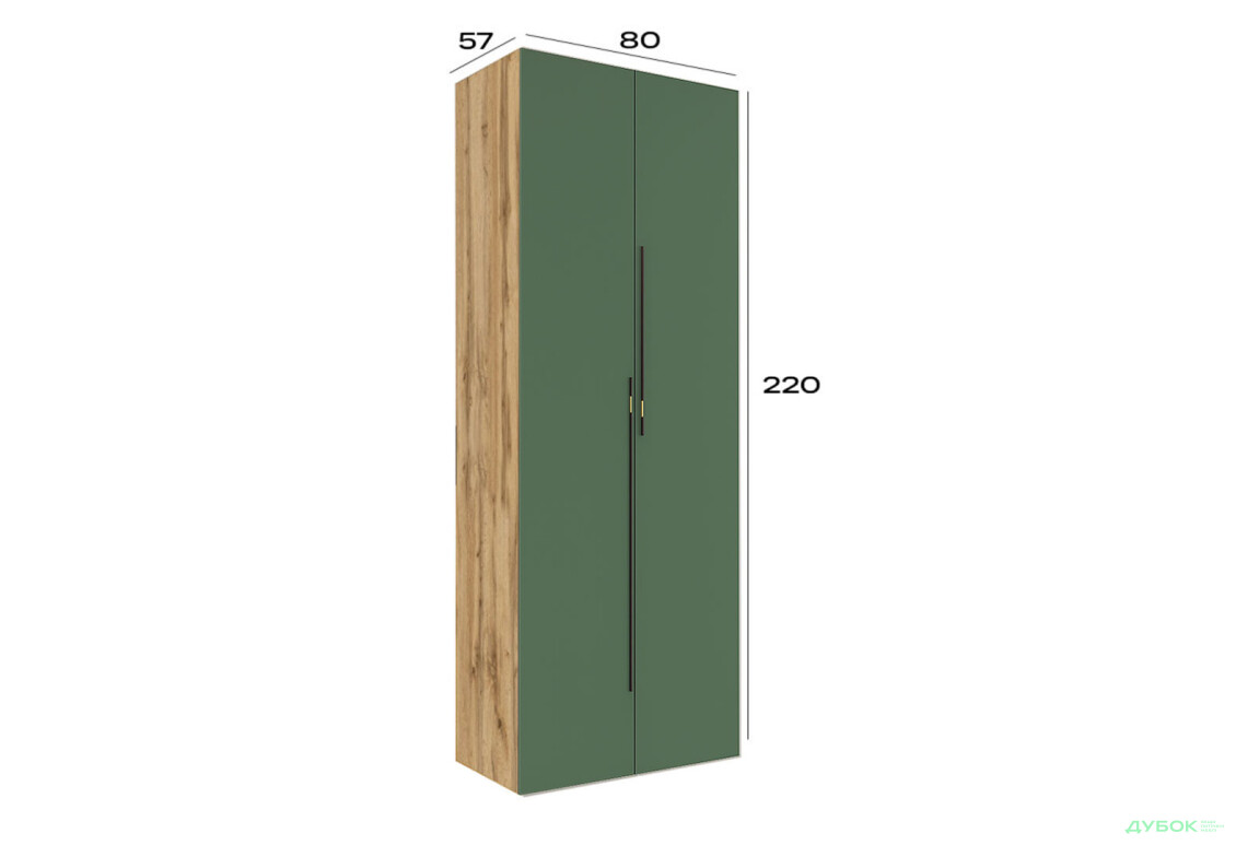 Шафа Світ Меблів Спейс дводверна зі штангою і полицями 80х220х57 см, дуб аппалачі / зелений димчастий - Зображення 4 Зображення 4 - Шафа Світ Меблів Спейс дводверна зі штангою і полицями 80х220х57 см, дуб аппалачі / зелений димчастий