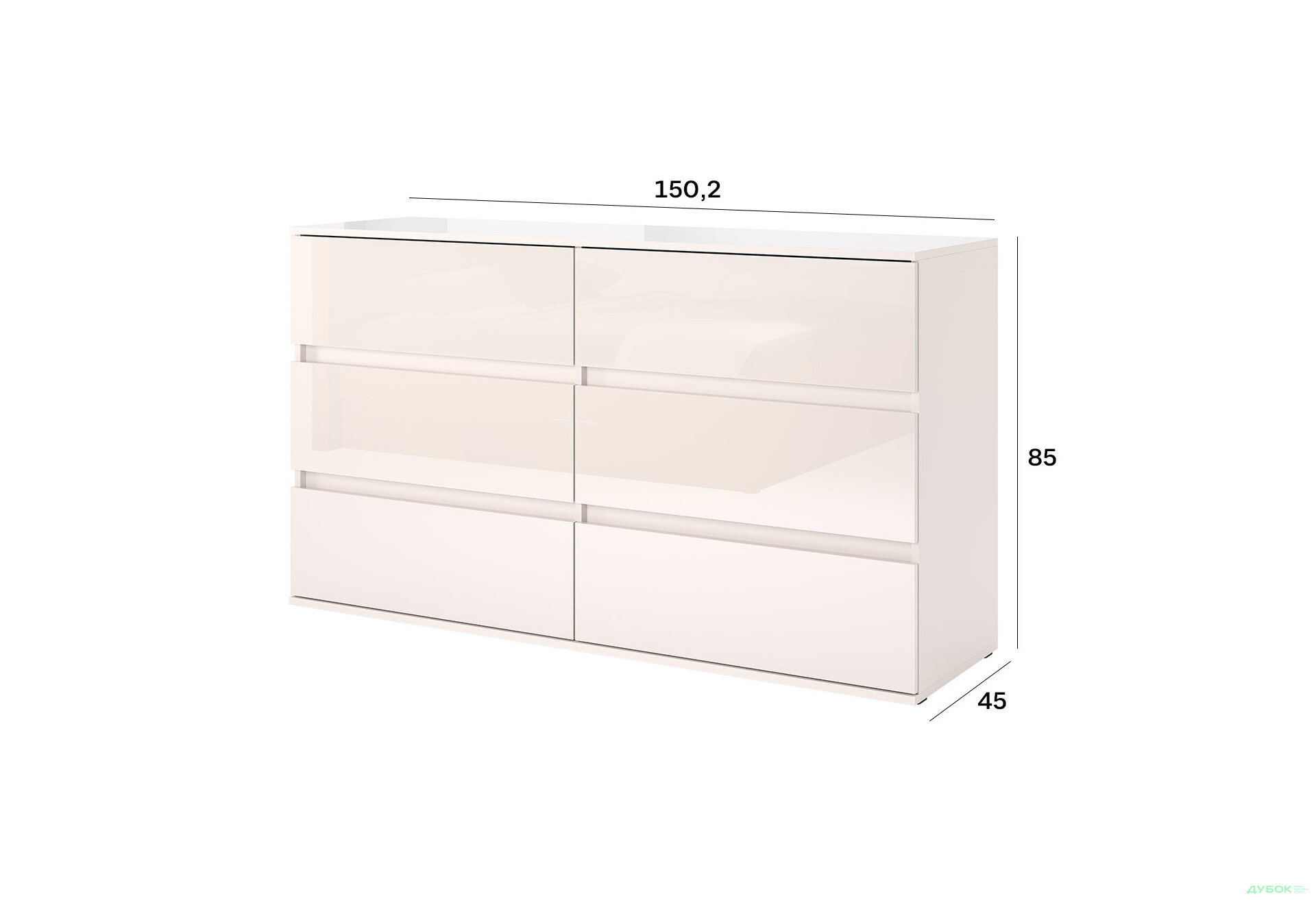 Изображение 4 - Комод МироМарк Лили / Lily с 6 ящиками 150,2 см, глянец кашемир