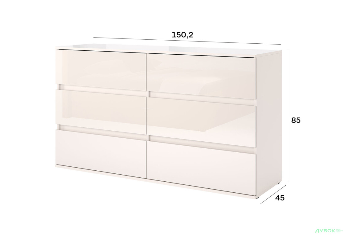 Изображение 4 - Комод МироМарк Лили / Lily с 6 ящиками 150,2 см, глянец кашемир