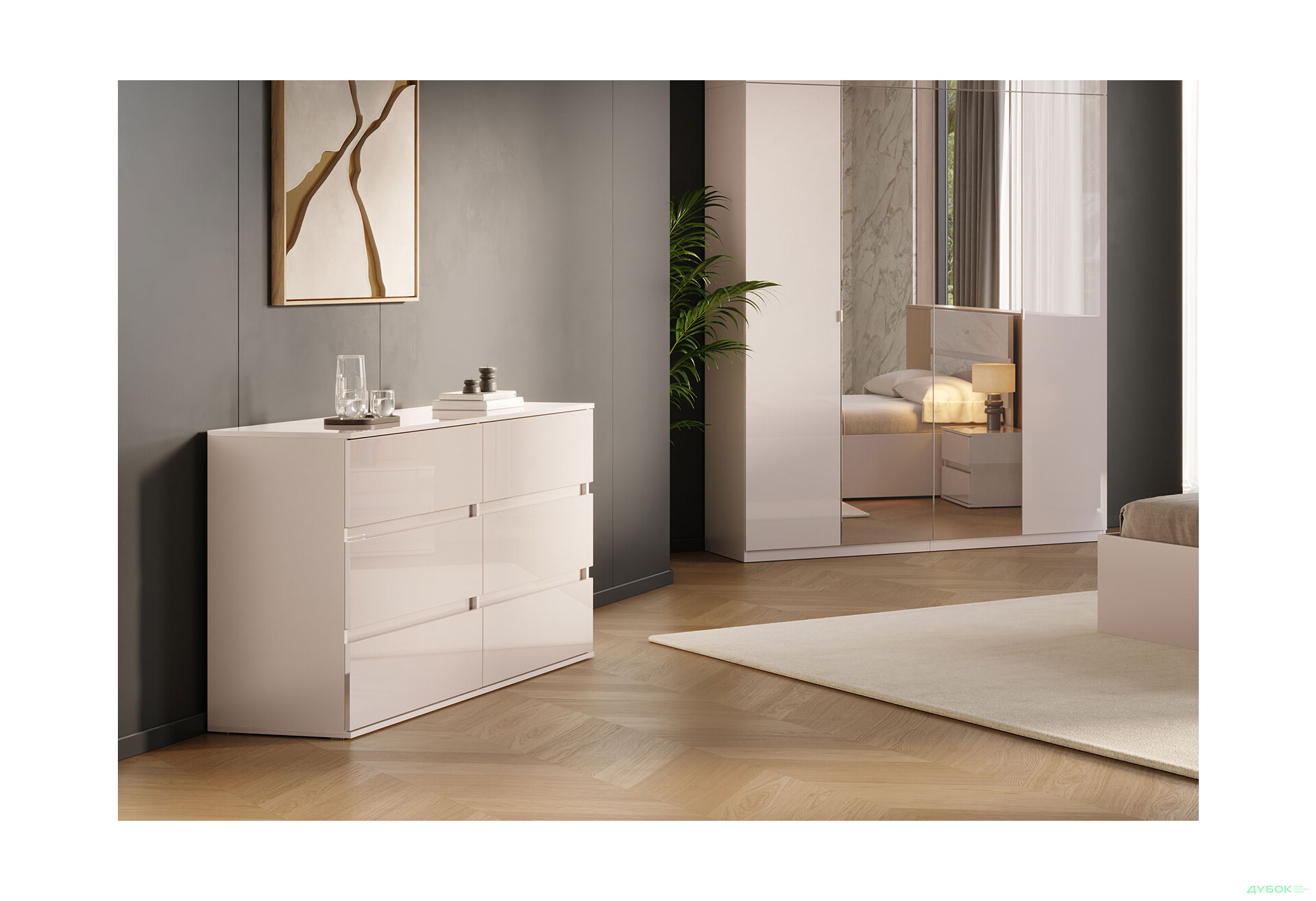 Комод МироМарк Лили / Lily с 6 ящиками 150,2 см, глянец кашемир - Изображение 2 Изображение 2 - Комод МироМарк Лили / Lily с 6 ящиками 150,2 см, глянец кашемир