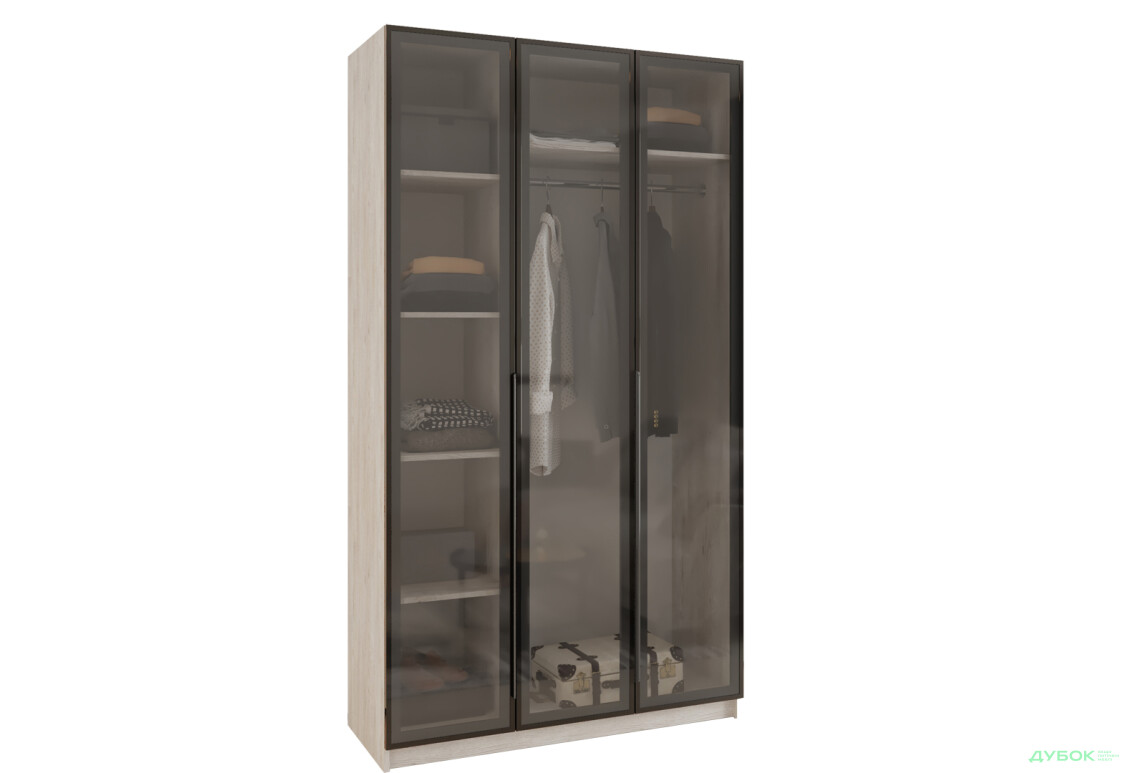 Шафа MebelStar Оскар 3-дверна з вітринами 120 см Аляска сіра