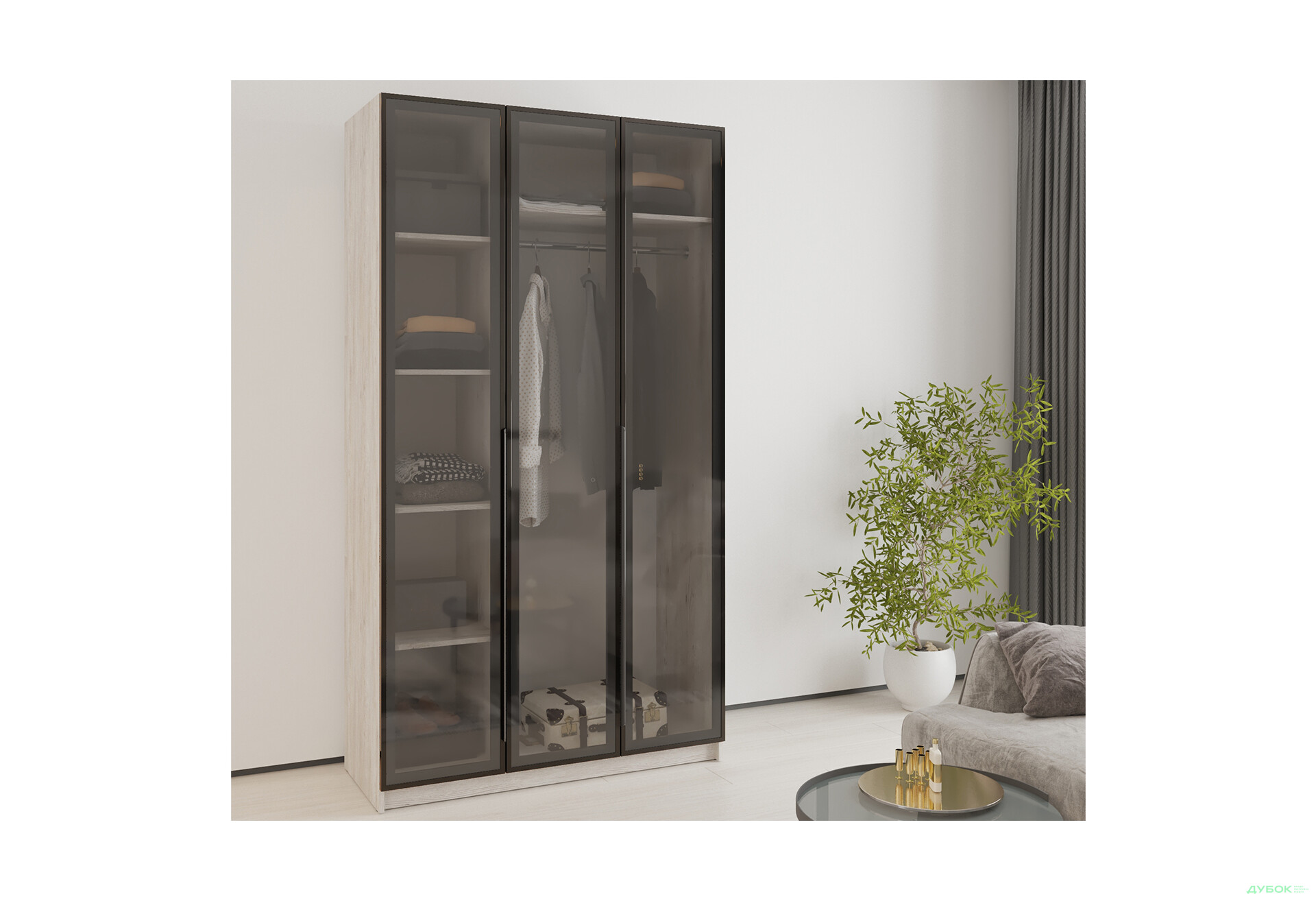 Шафа MebelStar Оскар 3-дверна з вітринами 120 см Аляска сіра - Зображення 2 Зображення 2 - Шафа MebelStar Оскар 3-дверна з вітринами 120 см Аляска сіра