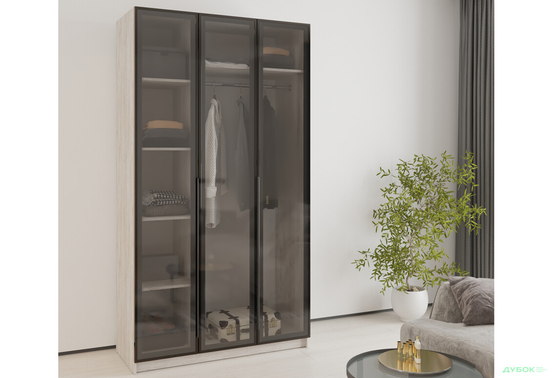 Зображення 2 - Шафа MebelStar Оскар 3-дверна з вітринами 120 см Аляска сіра