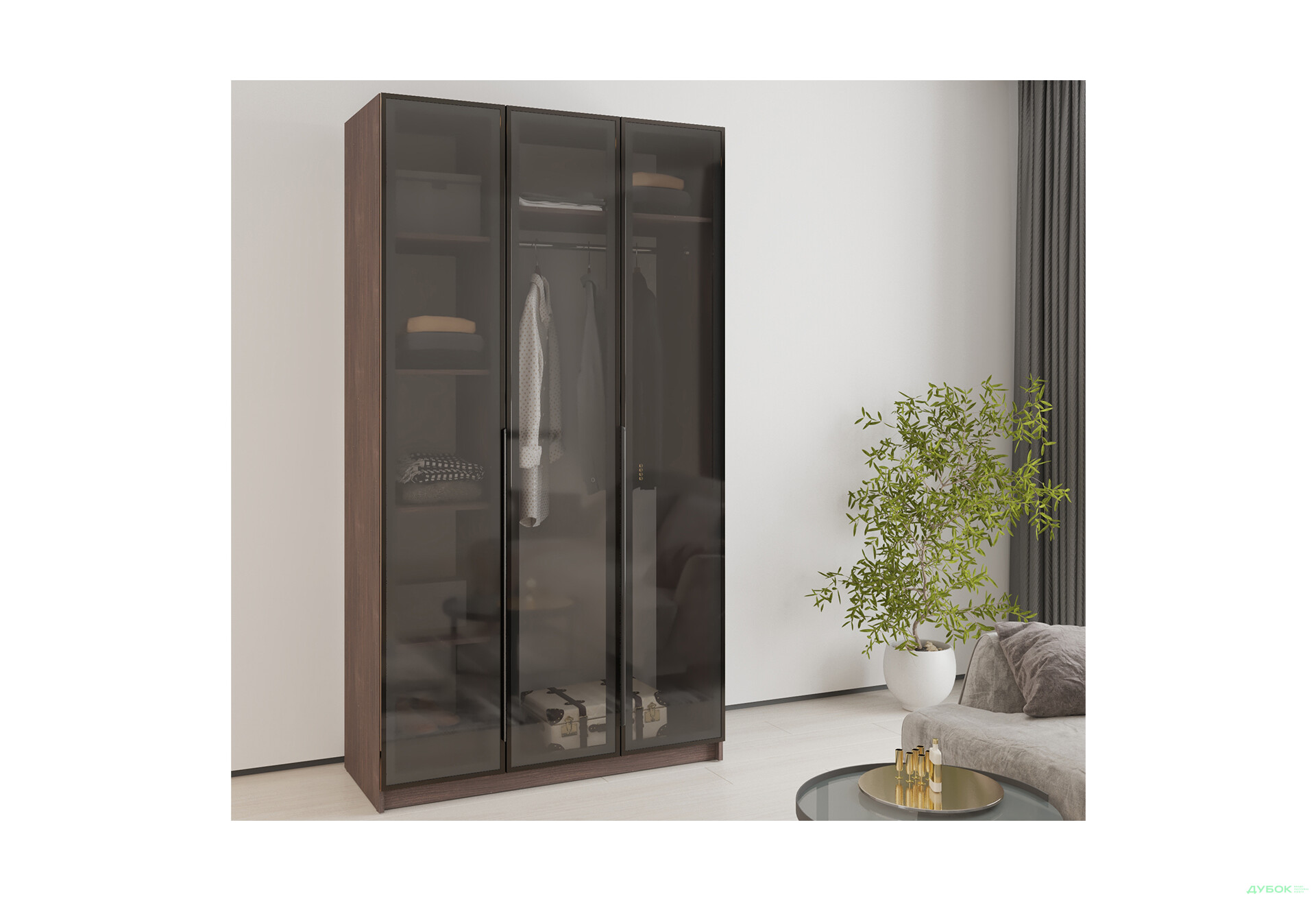 Шафа MebelStar Оскар 3-дверна з вітринами 120 см Дуб рістрето - Зображення 2 Зображення 2 - Шафа MebelStar Оскар 3-дверна з вітринами 120 см Дуб рістрето