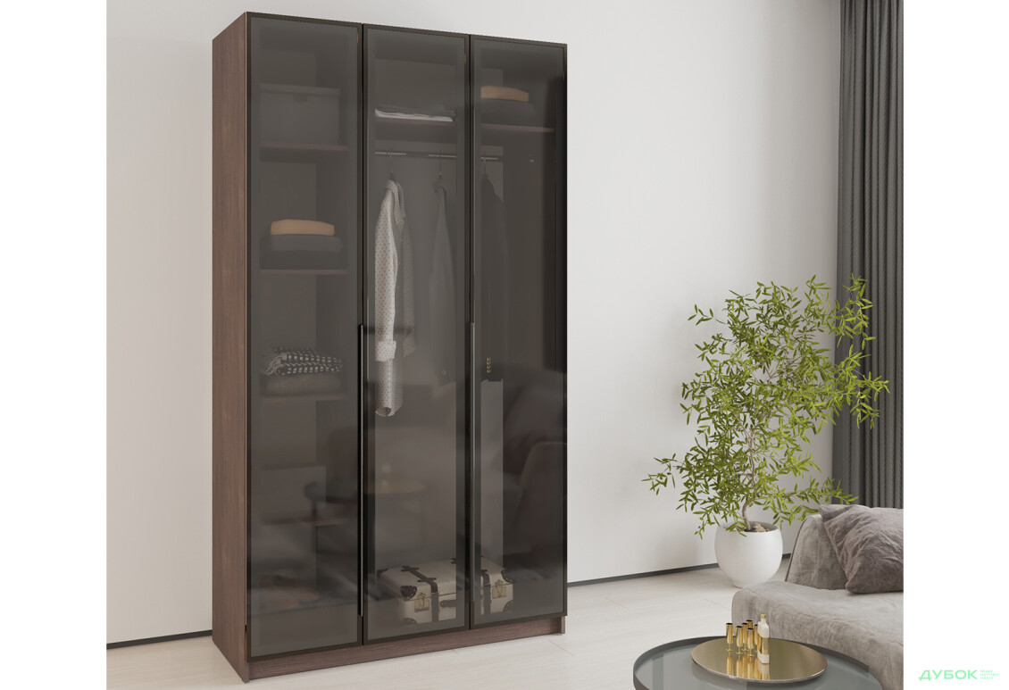 Шафа MebelStar Оскар 3-дверна з вітринами 120 см Дуб рістрето - Зображення 2 Зображення 2 - Шафа MebelStar Оскар 3-дверна з вітринами 120 см Дуб рістрето