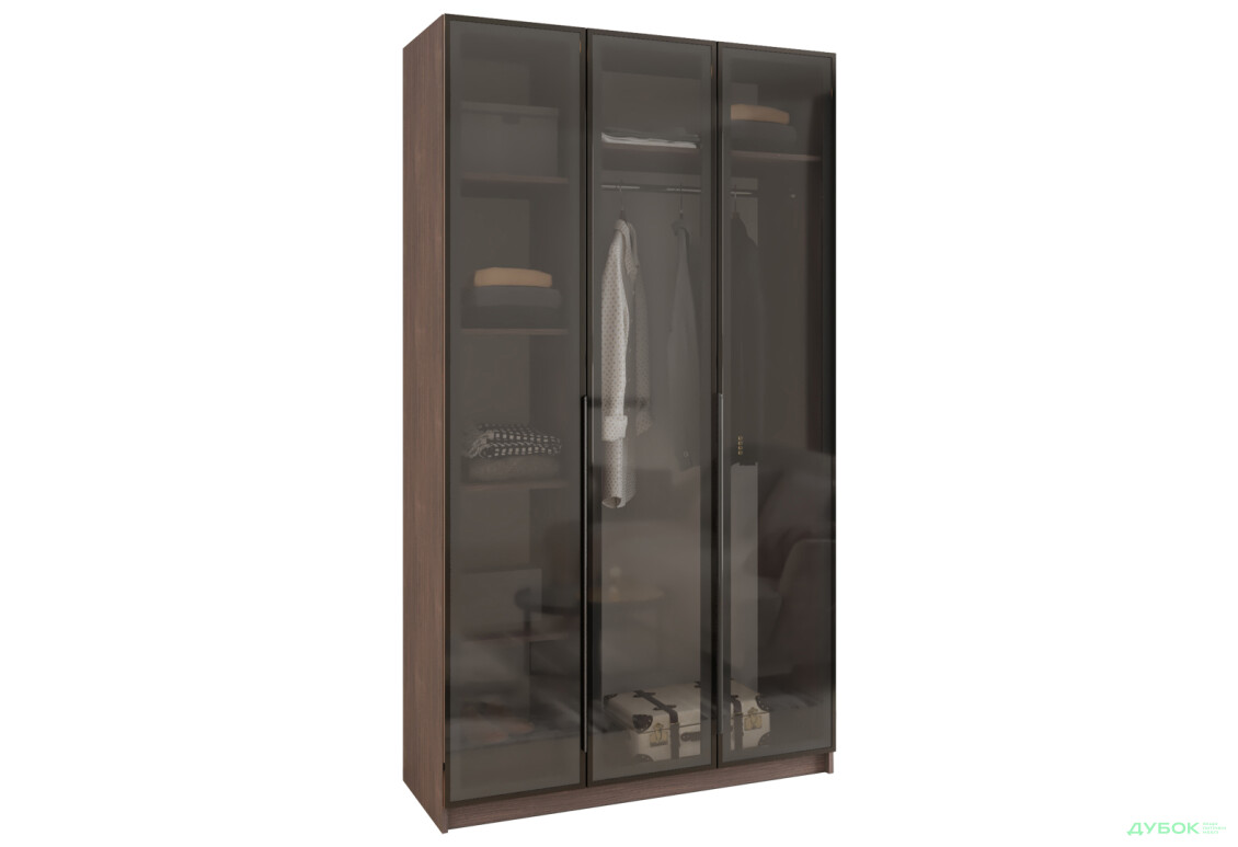 Шафа MebelStar Оскар 3-дверна з вітринами 120 см Дуб рістрето - Зображення 1 Зображення 1 - Шафа MebelStar Оскар 3-дверна з вітринами 120 см Дуб рістрето