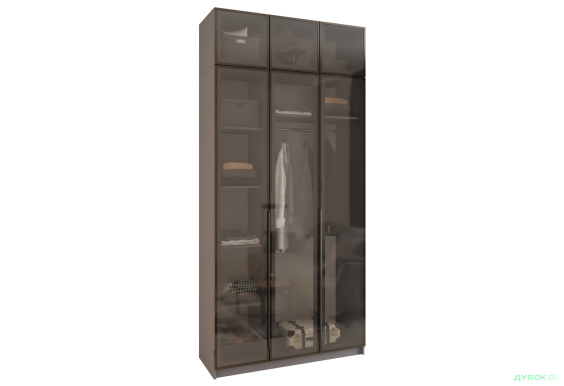 Шафа MebelStar Оскар 3-дверна з антресоллю та вітринами 120 см Дуб рістрето