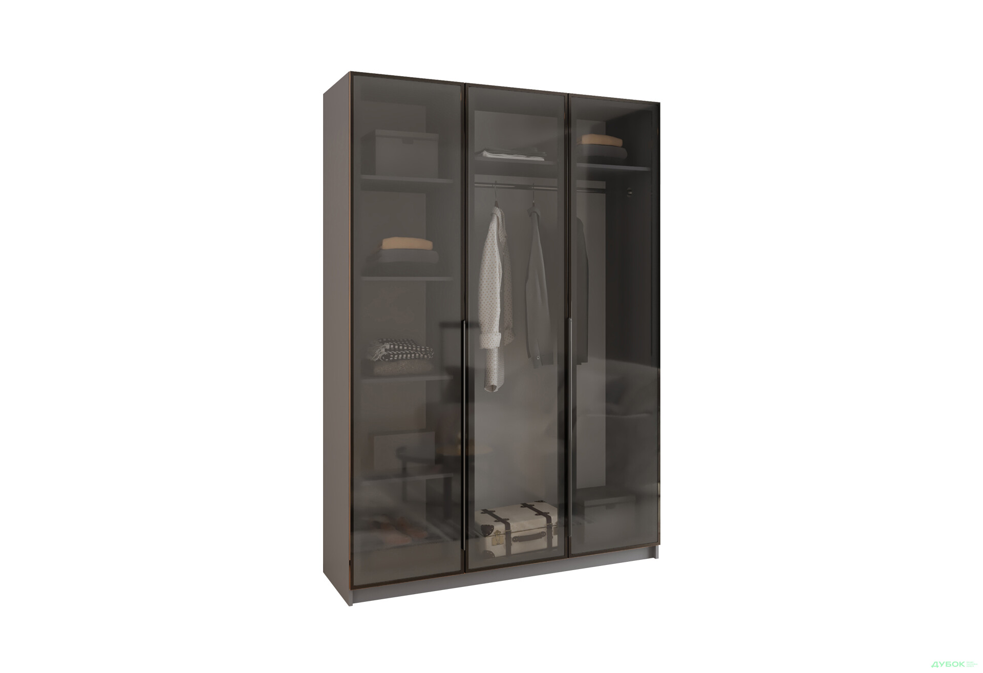 Шафа MebelStar Оскар 3-дверна з вітринами 150 см Антрацит - Зображення 1 Зображення 1 - Шафа MebelStar Оскар 3-дверна з вітринами 150 см Антрацит