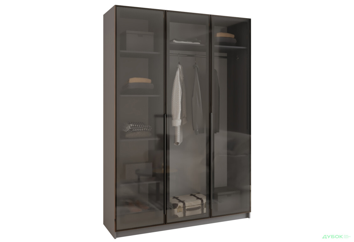 Шафа MebelStar Оскар 3-дверна з вітринами 150 см Антрацит - Зображення 1 Зображення 1 - Шафа MebelStar Оскар 3-дверна з вітринами 150 см Антрацит