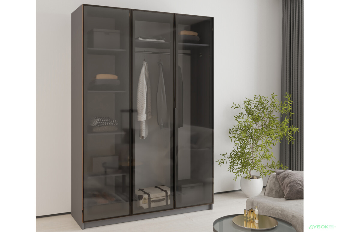 Шафа MebelStar Оскар 3-дверна з вітринами 150 см Антрацит - Зображення 2 Зображення 2 - Шафа MebelStar Оскар 3-дверна з вітринами 150 см Антрацит