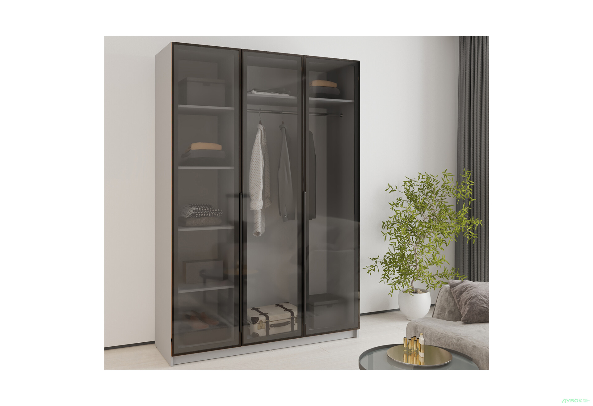 Шафа MebelStar Оскар 3-дверна з вітринами 150 см Сіра мишка - Зображення 2 Зображення 2 - Шафа MebelStar Оскар 3-дверна з вітринами 150 см Сіра мишка
