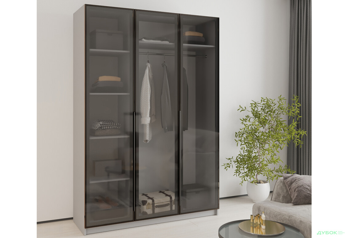 Зображення 2 - Шафа MebelStar Оскар 3-дверна з вітринами 150 см Сіра мишка