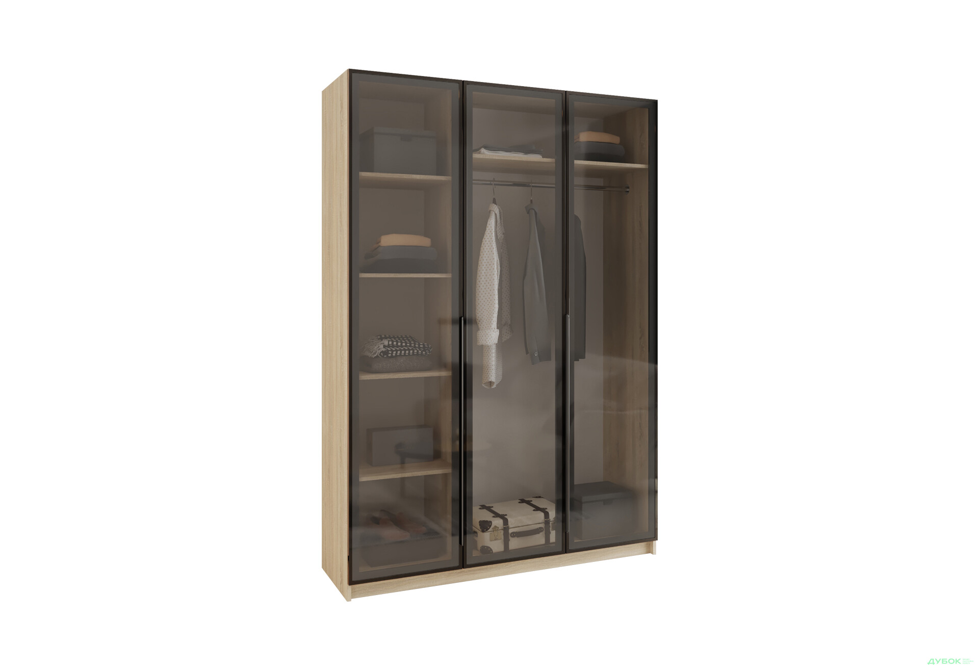 Зображення 1 - Шафа MebelStar Оскар 3-дверна з вітринами 150 см Дуб сонома