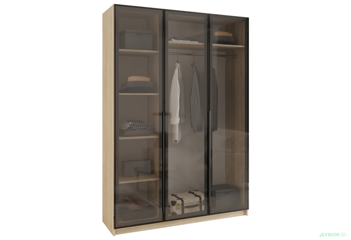 Шафа MebelStar Оскар 3-дверна з вітринами 150 см Дуб сонома