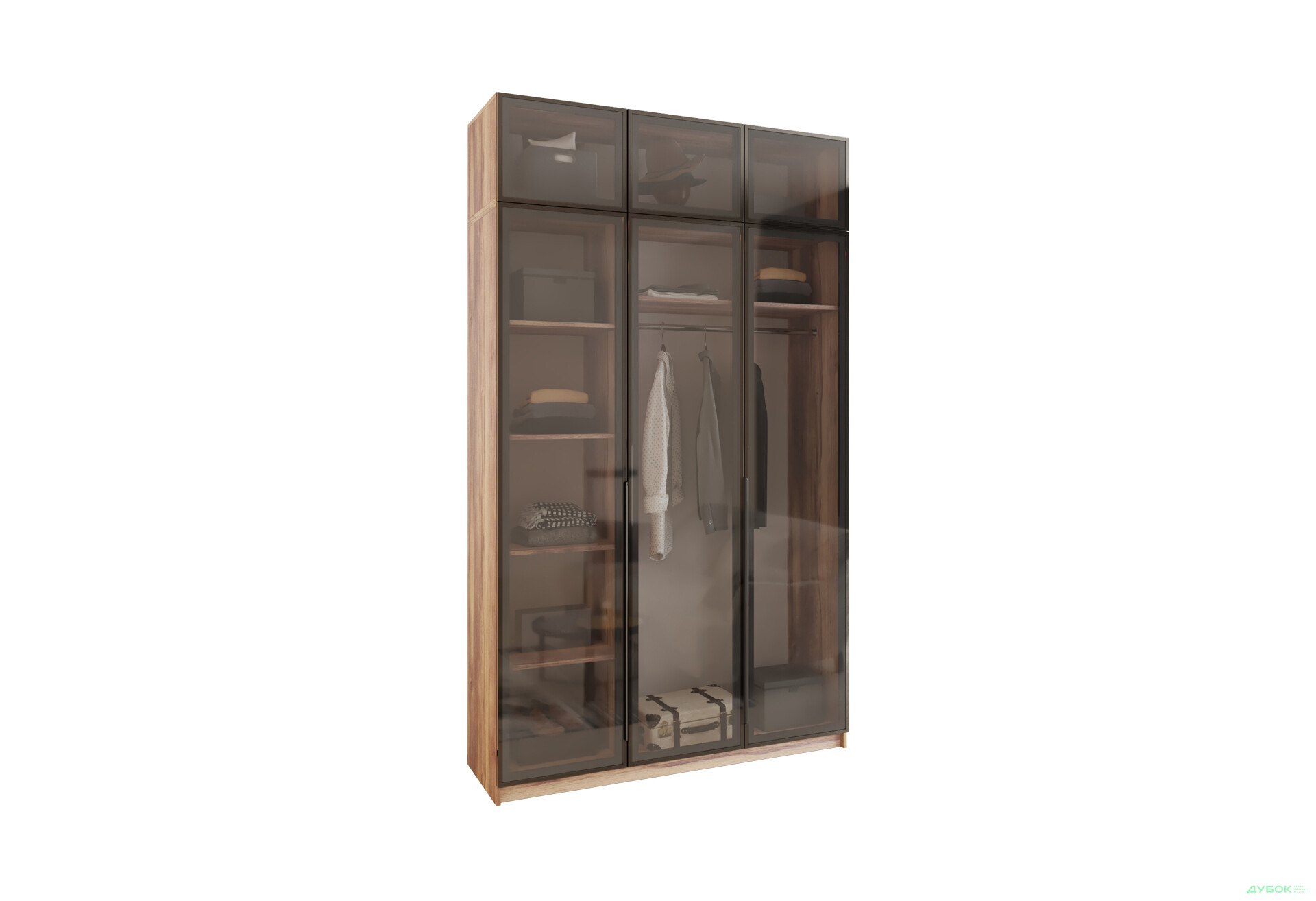 Шкаф Мебель Стар Оскар 3-дверный с антресолью и витринами 150 см Дуб янтарный - Изображение 1 Изображение 1 - Шкаф Мебель Стар Оскар 3-дверный с антресолью и витринами 150 см Дуб янтарный