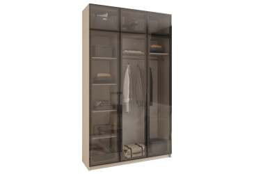 Шафа MebelStar Оскар 3-дверна з антресоллю та вітринами 150 см Кашемір