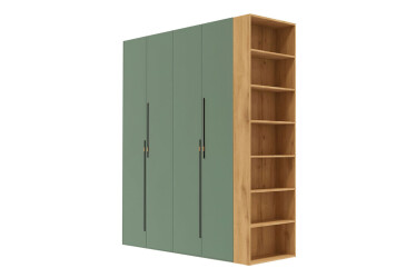 Шафа Світ Меблів Спейс чотиридверна з боковими полицями 180х220х57 см, дуб аппалачі / зелений димчастий