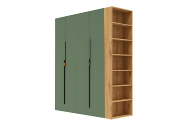 Шафа Світ Меблів Спейс чотиридверна з боковими полицями 180х220х57 см, дуб аппалачі / зелений димчастий