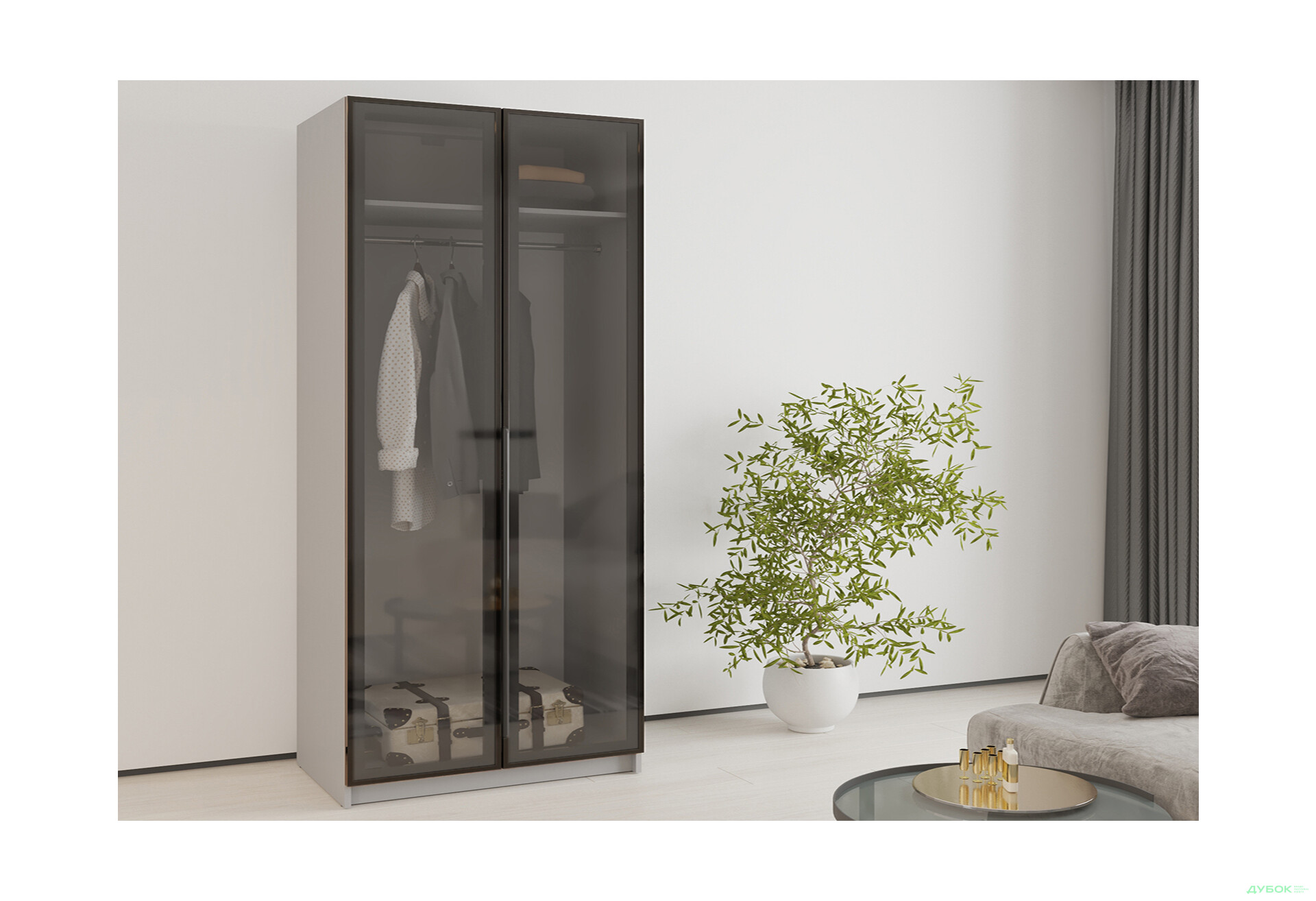 Зображення 2 - Шафа MebelStar Оскар 2-дверна з вітринами 100 см Сіра мишка