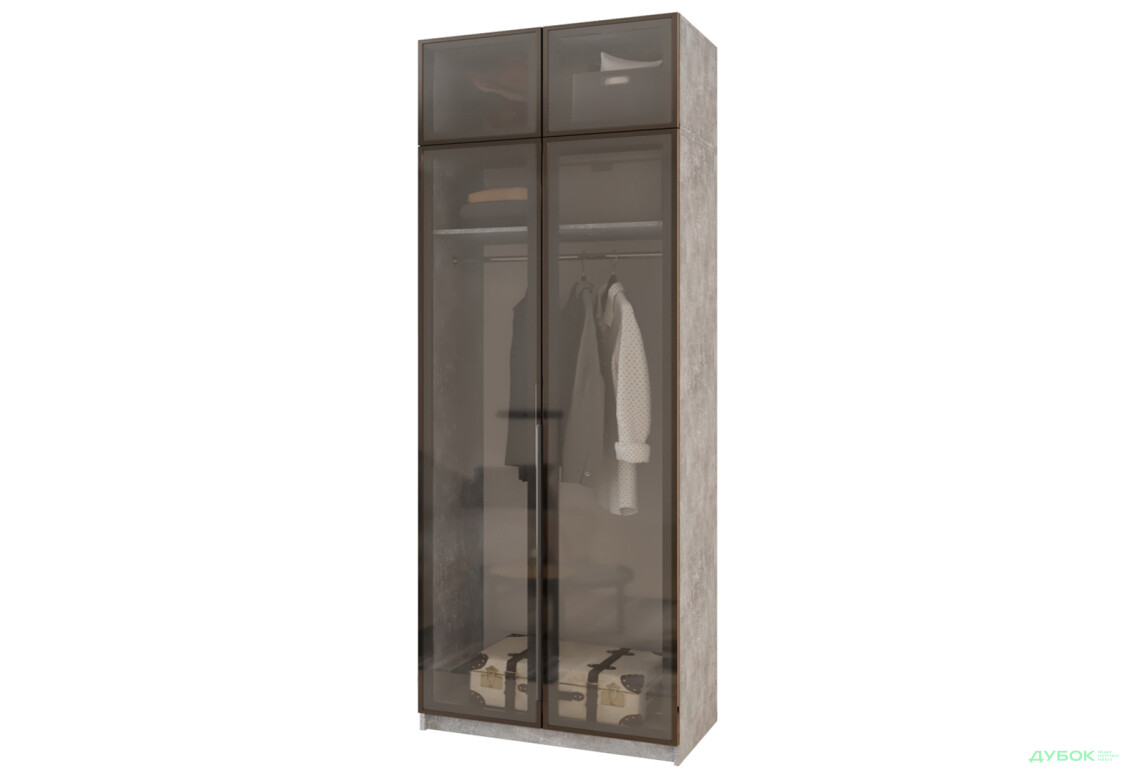 Шкаф Мебель Стар Оскар 2-дверный с антресолью и витринами 100 см Бетон - Изображение 1 Изображение 1 - Шкаф Мебель Стар Оскар 2-дверный с антресолью и витринами 100 см Бетон