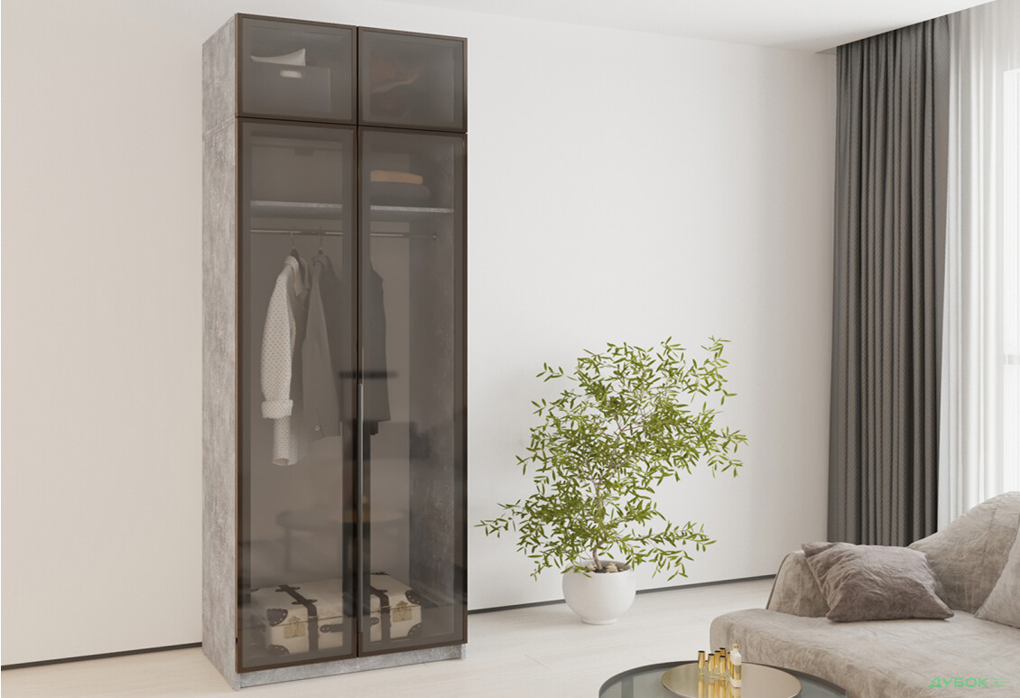 Шкаф Мебель Стар Оскар 2-дверный с антресолью и витринами 100 см Бетон - Изображение 2 Изображение 2 - Шкаф Мебель Стар Оскар 2-дверный с антресолью и витринами 100 см Бетон