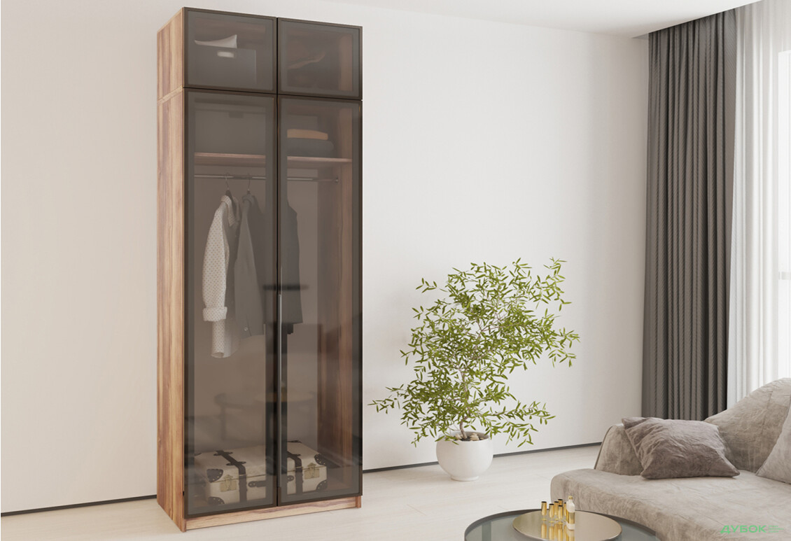 Шафа MebelStar Оскар 2-дверна з антресоллю та вітринами 100 см Дуб бурштиновий - Зображення 2 Зображення 2 - Шафа MebelStar Оскар 2-дверна з антресоллю та вітринами 100 см Дуб бурштиновий