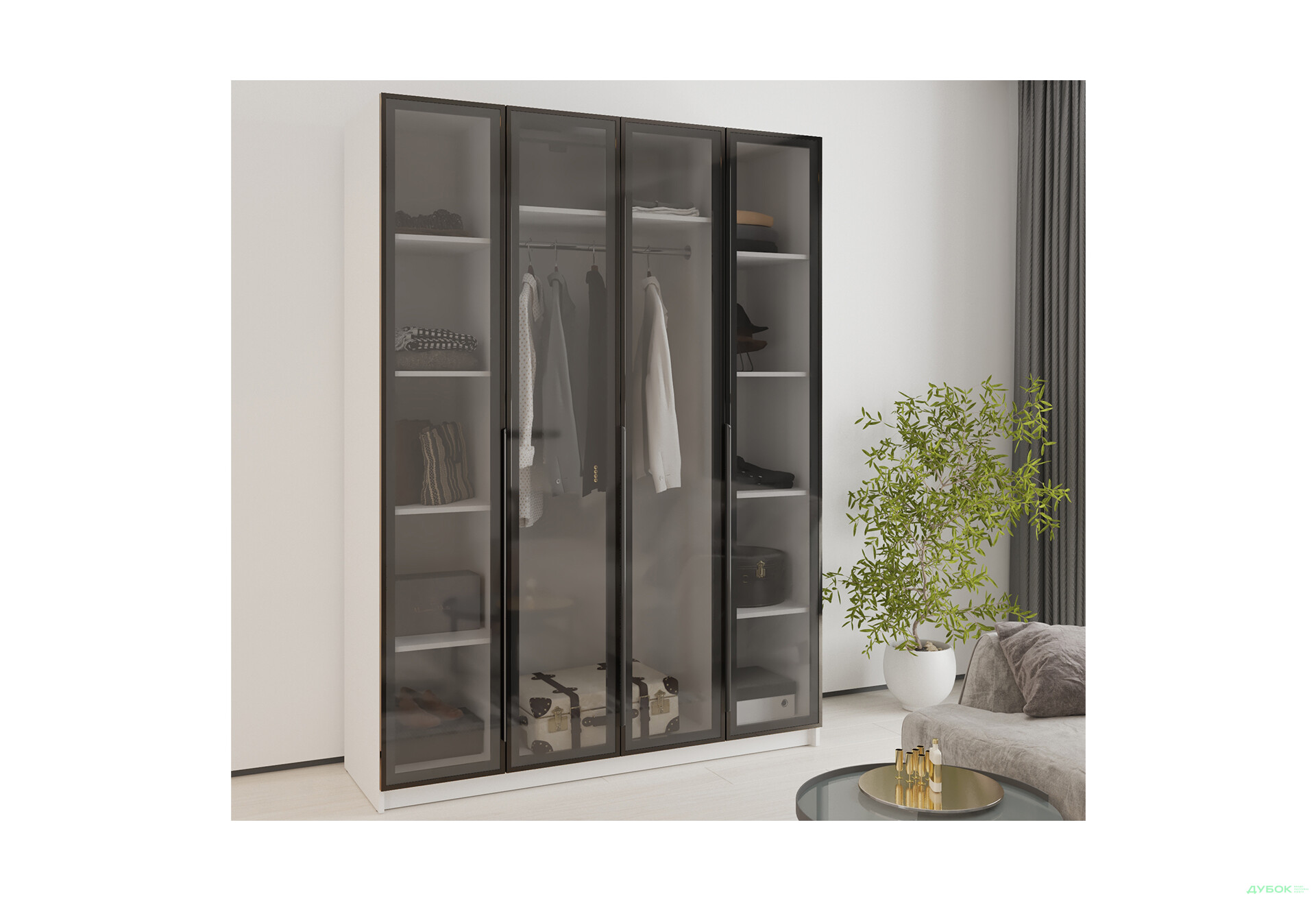 Шафа MebelStar Оскар 4-дверна з вітринами 160 см Аляска біла - Зображення 2 Зображення 2 - Шафа MebelStar Оскар 4-дверна з вітринами 160 см Аляска біла