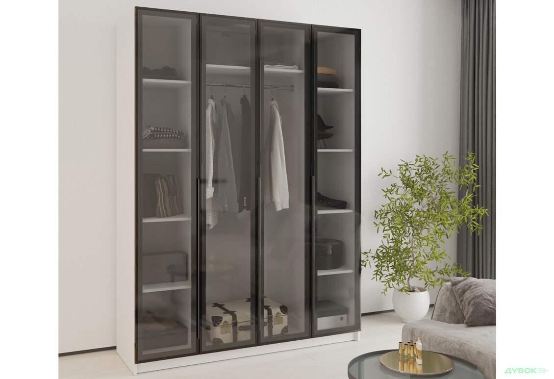 Зображення 2 - Шафа MebelStar Оскар 4-дверна з вітринами 160 см Аляска біла