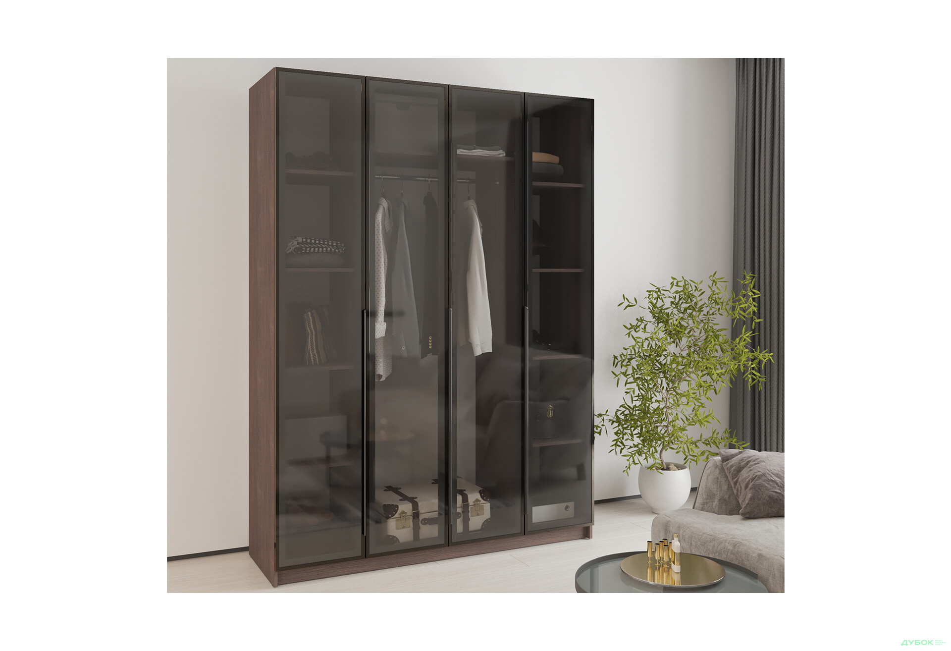 Шафа MebelStar Оскар 4-дверна з вітринами 160 см Дуб рістрето - Зображення 2 Зображення 2 - Шафа MebelStar Оскар 4-дверна з вітринами 160 см Дуб рістрето