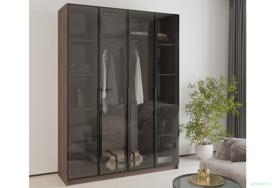 Зображення 2 - Шафа MebelStar Оскар 4-дверна з вітринами 160 см Дуб рістрето