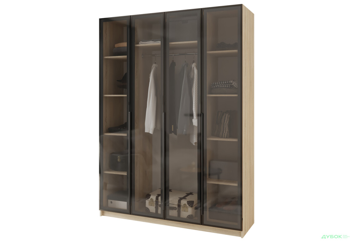 Шафа MebelStar Оскар 4-дверна з вітринами 160 см Дуб сонома - Зображення 1 Зображення 1 - Шафа MebelStar Оскар 4-дверна з вітринами 160 см Дуб сонома