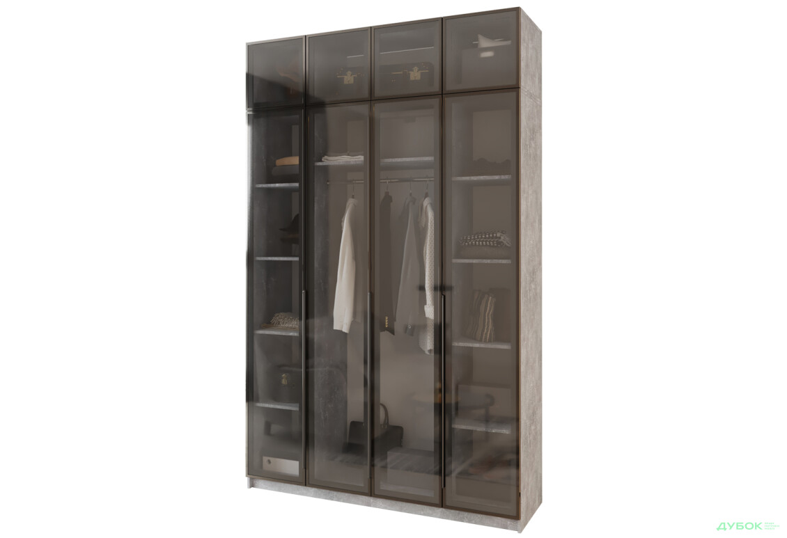 Шафа MebelStar Оскар 4-дверна з антресоллю та вітринами 160 см Бетон - Зображення 1 Зображення 1 - Шафа MebelStar Оскар 4-дверна з антресоллю та вітринами 160 см Бетон