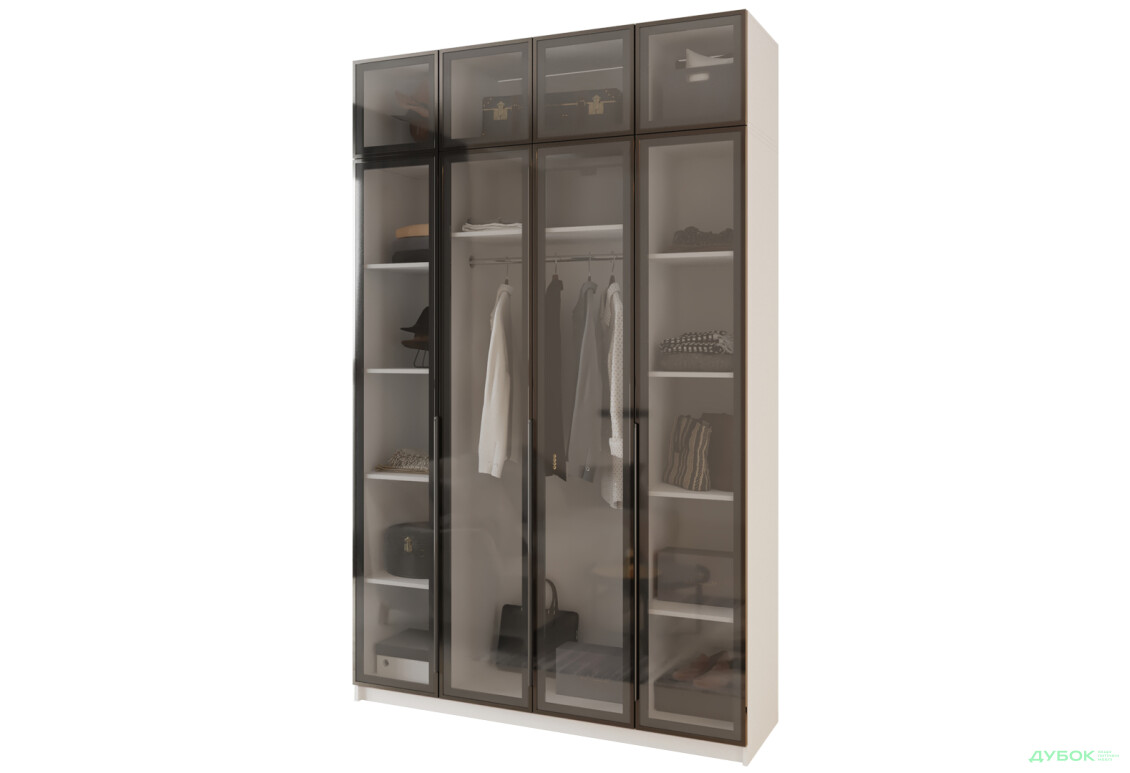 Шафа MebelStar Оскар 4-дверна з антресоллю та вітринами 160 см Аляска біла