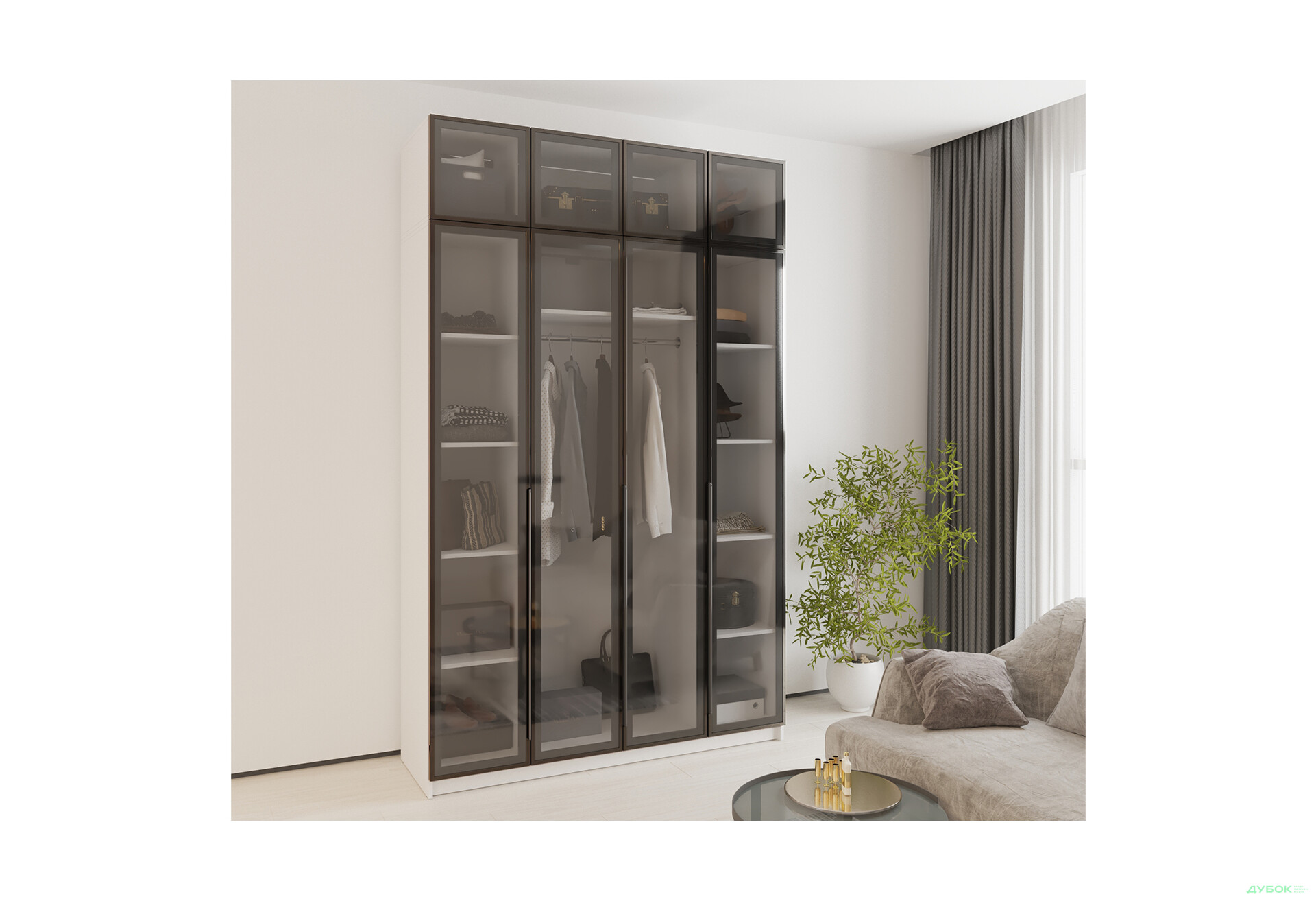 Зображення 2 - Шафа MebelStar Оскар 4-дверна з антресоллю та вітринами 160 см Аляска біла