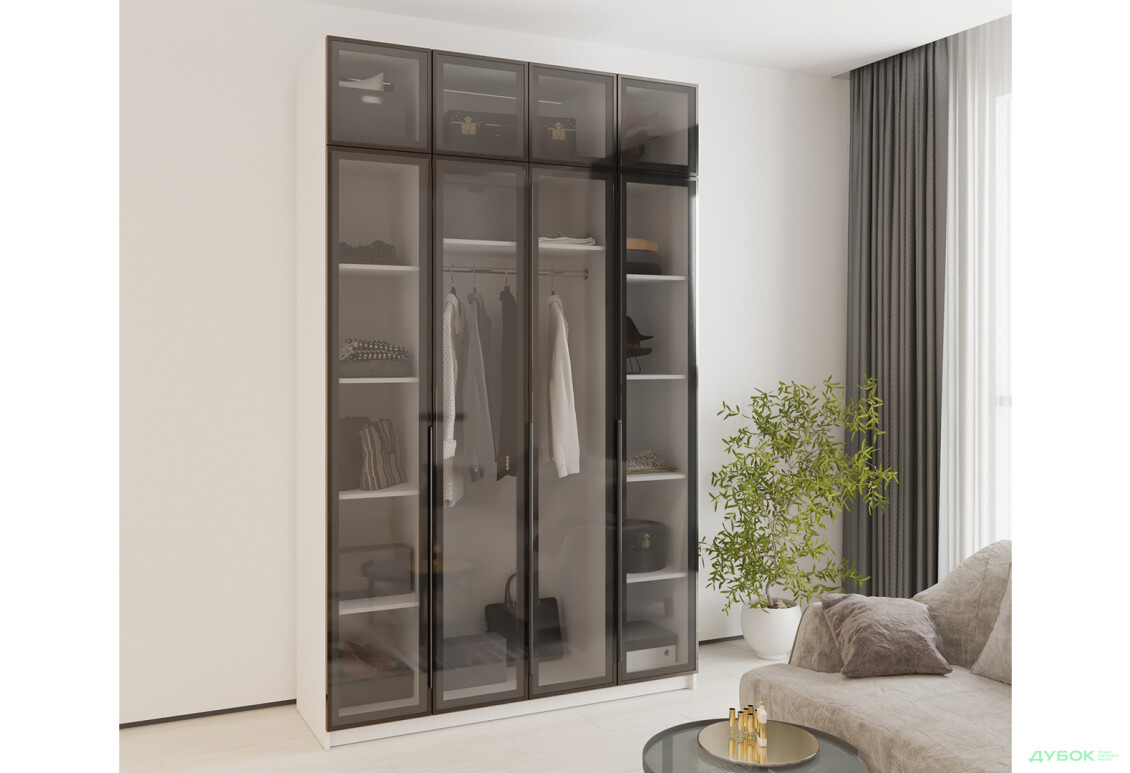 Шафа MebelStar Оскар 4-дверна з антресоллю та вітринами 160 см Аляска біла - Зображення 2 Зображення 2 - Шафа MebelStar Оскар 4-дверна з антресоллю та вітринами 160 см Аляска біла