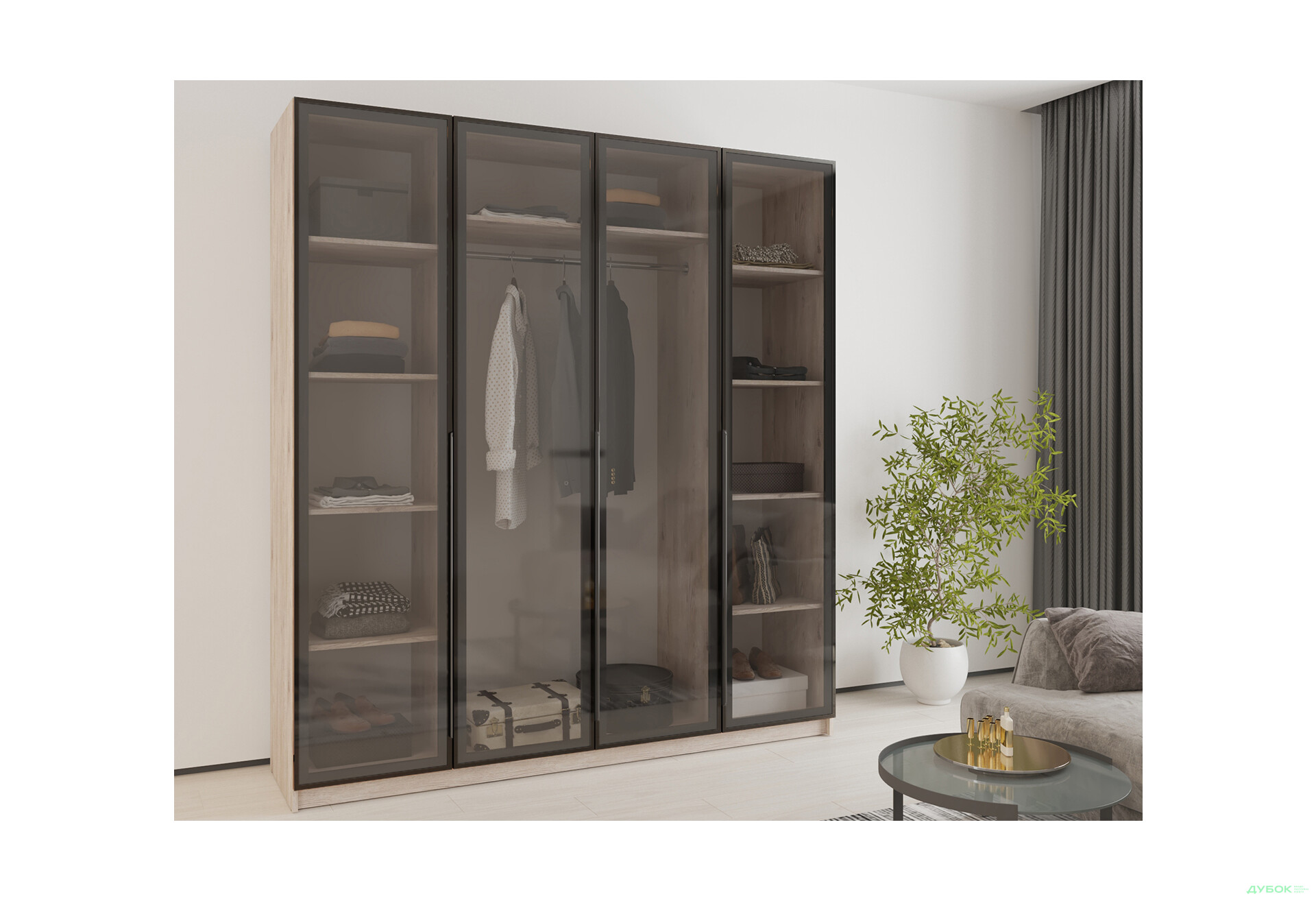 Шкаф Мебель Стар Оскар 4-дверный с витринами 200 см Аляска серая - Изображение 2 Изображение 2 - Шкаф Мебель Стар Оскар 4-дверный с витринами 200 см Аляска серая