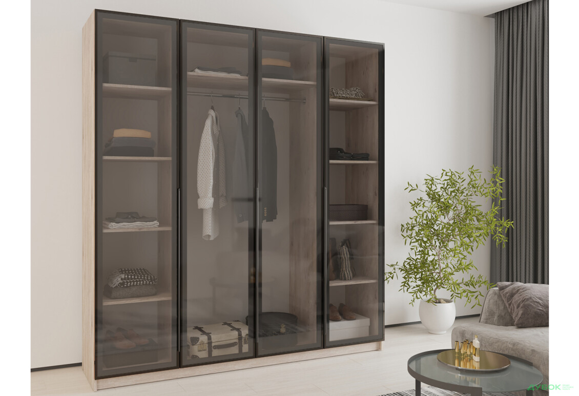 Шкаф Мебель Стар Оскар 4-дверный с витринами 200 см Аляска серая - Изображение 2 Изображение 2 - Шкаф Мебель Стар Оскар 4-дверный с витринами 200 см Аляска серая