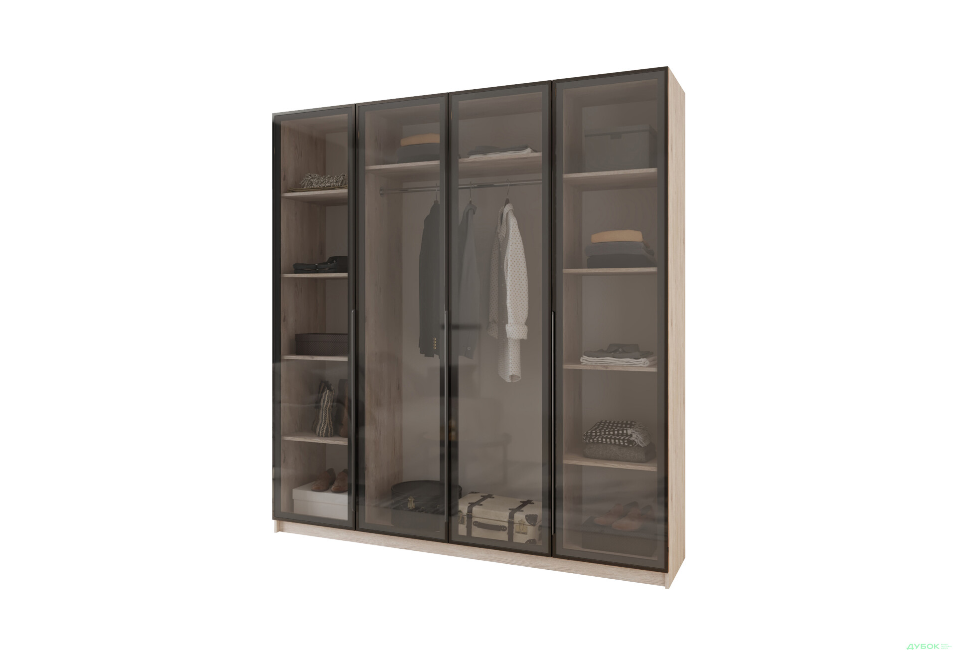 Зображення 1 - Шафа MebelStar Оскар 4-дверна з вітринами 200 см Аляска сіра