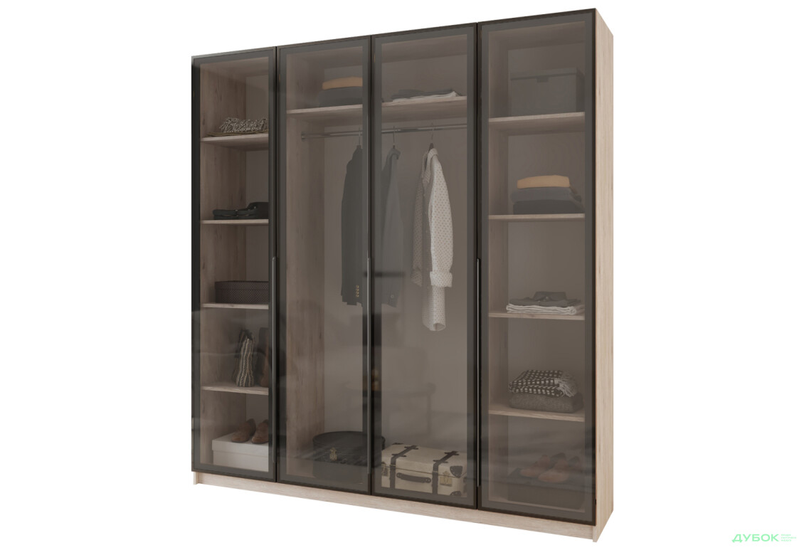 Шафа MebelStar Оскар 4-дверна з вітринами 200 см Аляска сіра