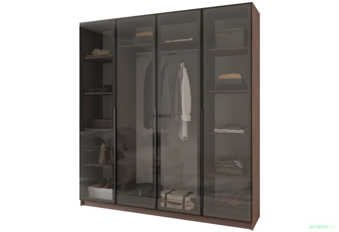 Шафа MebelStar Оскар 4-дверна з вітринами 200 см Дуб рістрето - Зображення 1 Зображення 1 - Шафа MebelStar Оскар 4-дверна з вітринами 200 см Дуб рістрето