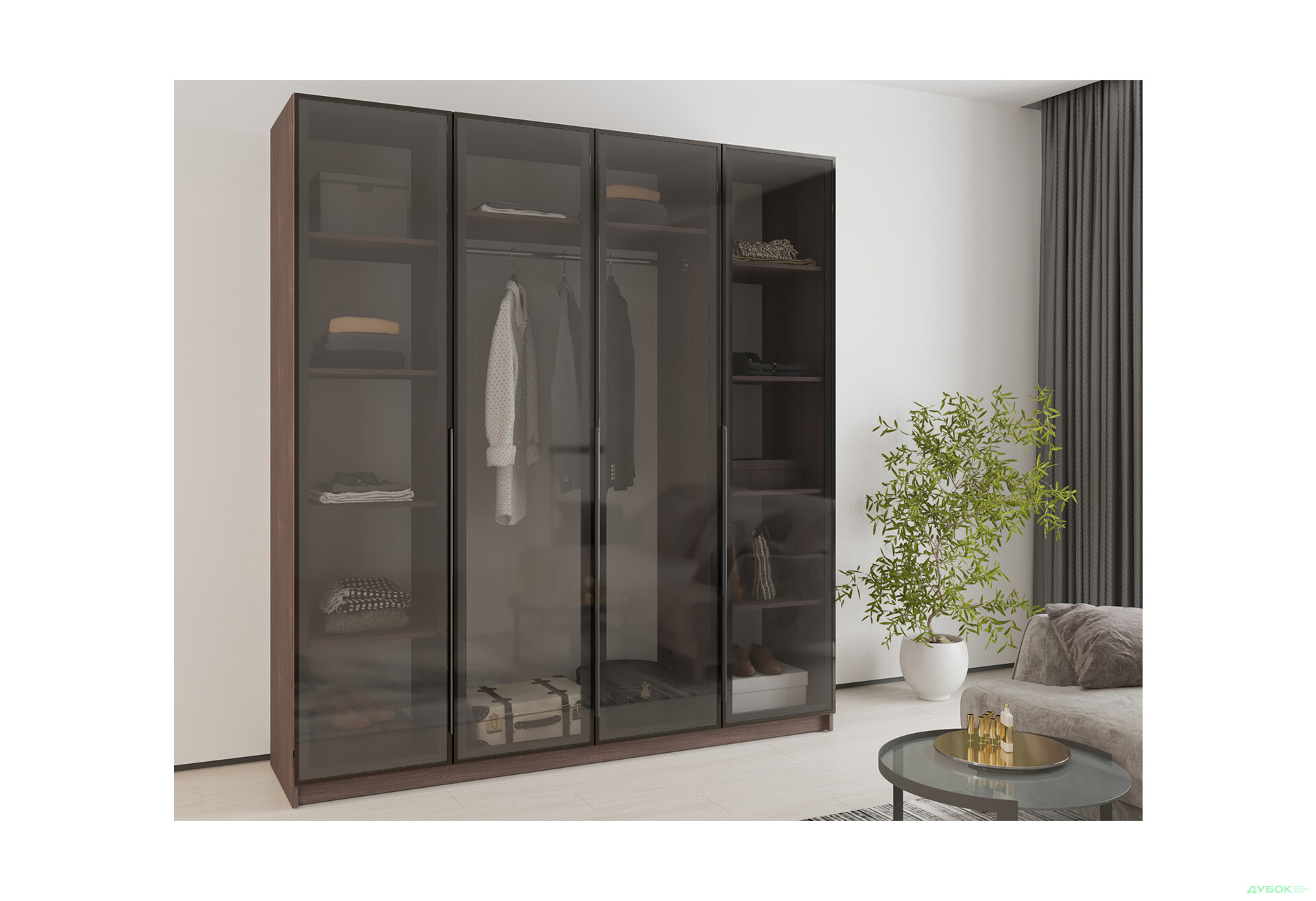 Шафа MebelStar Оскар 4-дверна з вітринами 200 см Дуб рістрето - Зображення 2 Зображення 2 - Шафа MebelStar Оскар 4-дверна з вітринами 200 см Дуб рістрето