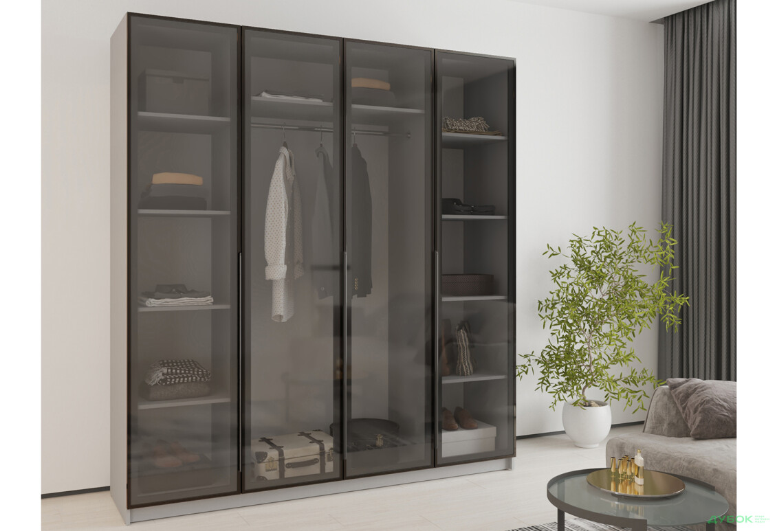 Шафа MebelStar Оскар 4-дверна з вітринами 200 см Сіра мишка - Зображення 2 Зображення 2 - Шафа MebelStar Оскар 4-дверна з вітринами 200 см Сіра мишка