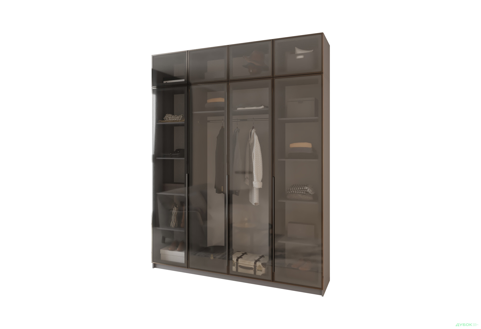 Шкаф Мебель Стар Оскар 4-дверный с антресолью и витринами 200 см Антрацит - Изображение 1 Изображение 1 - Шкаф Мебель Стар Оскар 4-дверный с антресолью и витринами 200 см Антрацит
