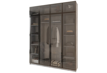 Шафа MebelStar Оскар 4-дверна з антресоллю та вітринами 200 см Бетон