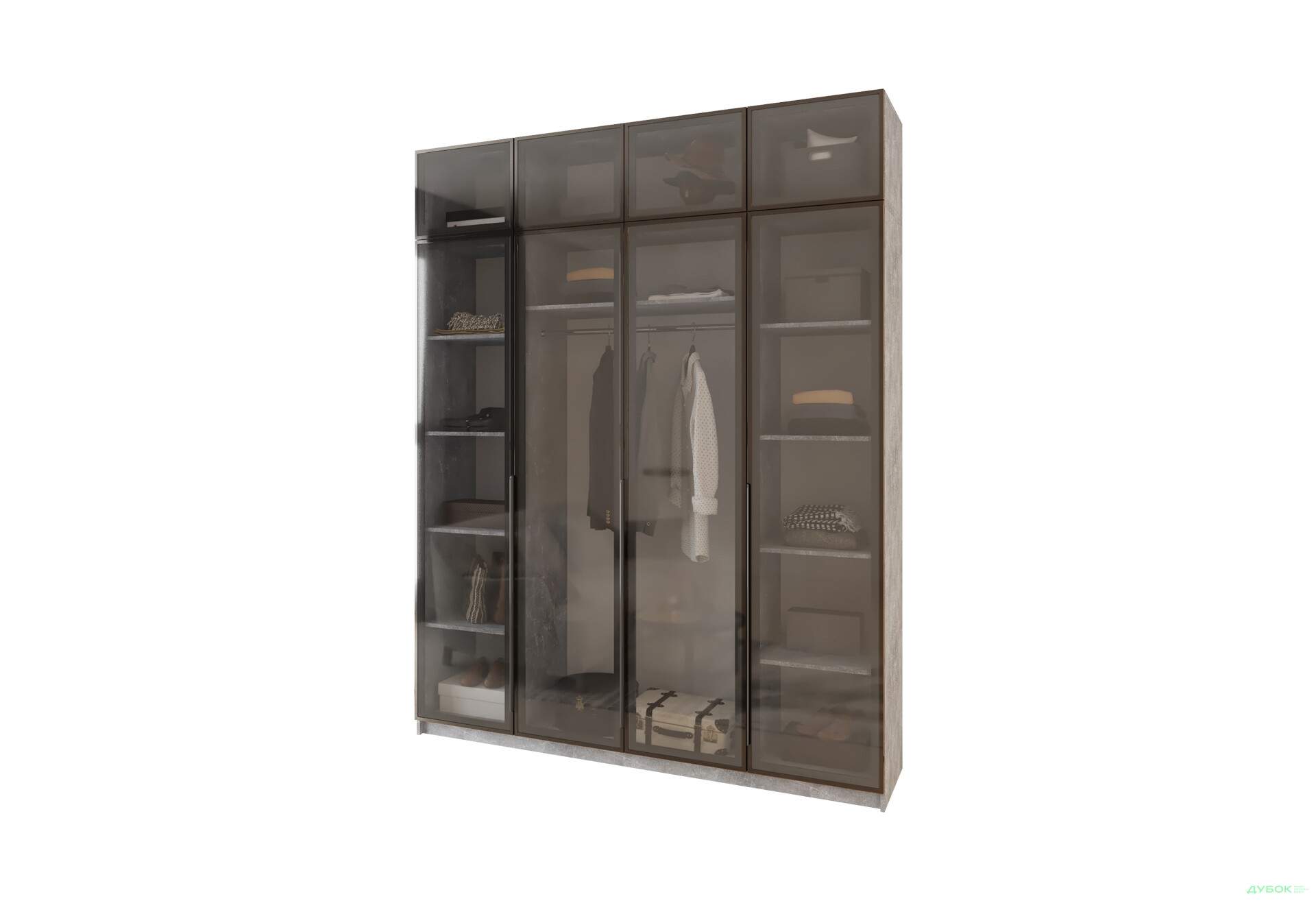 Изображение 1 - Шкаф Мебель Стар Оскар 4-дверный с антресолью и витринами 200 см Бетон