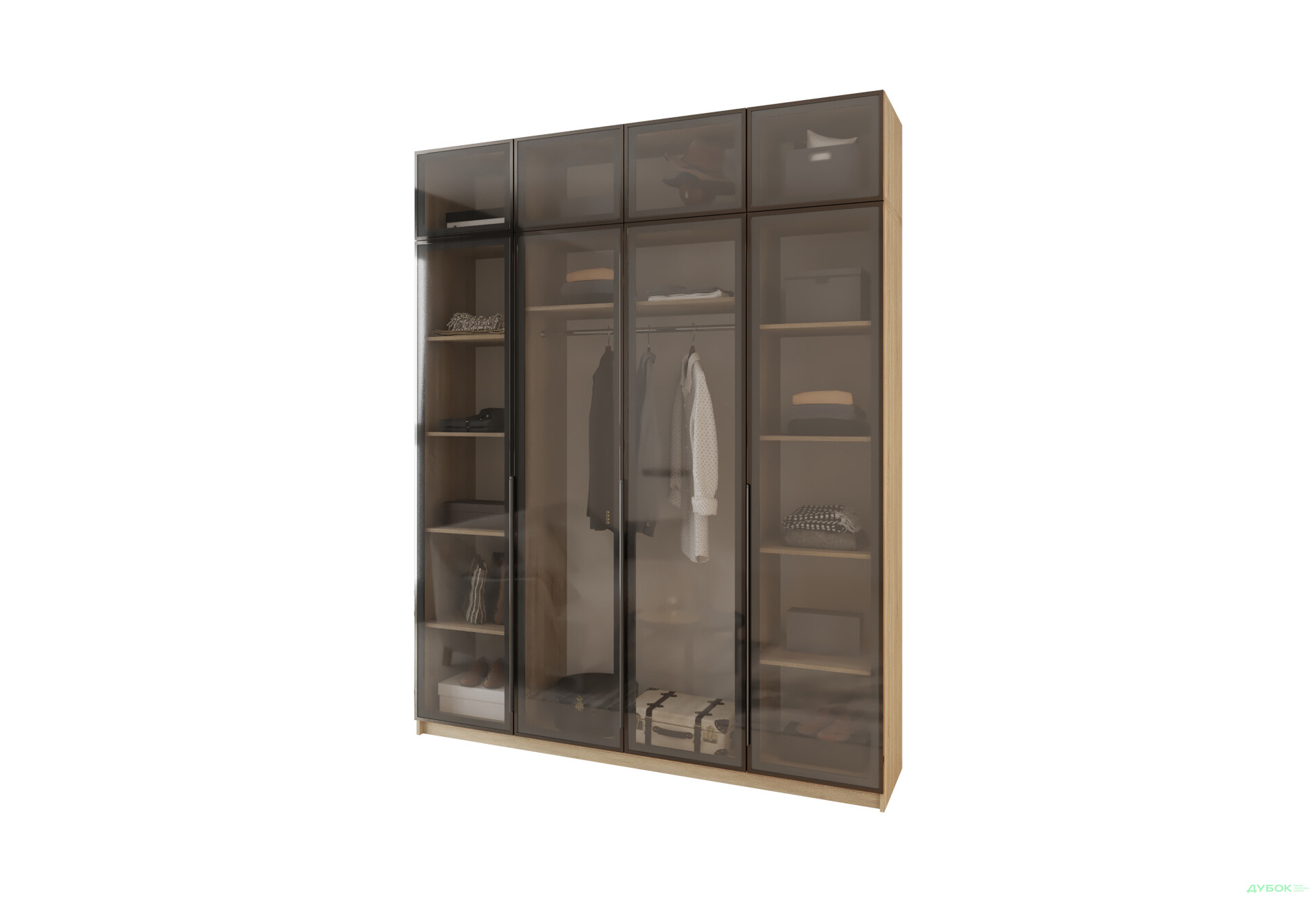 Шафа MebelStar Оскар 4-дверна з антресоллю та вітринами 200 см Дуб сонома - Зображення 1 Зображення 1 - Шафа MebelStar Оскар 4-дверна з антресоллю та вітринами 200 см Дуб сонома