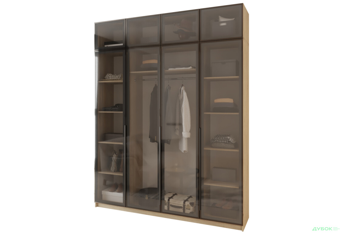 Шафа MebelStar Оскар 4-дверна з антресоллю та вітринами 200 см Дуб сонома