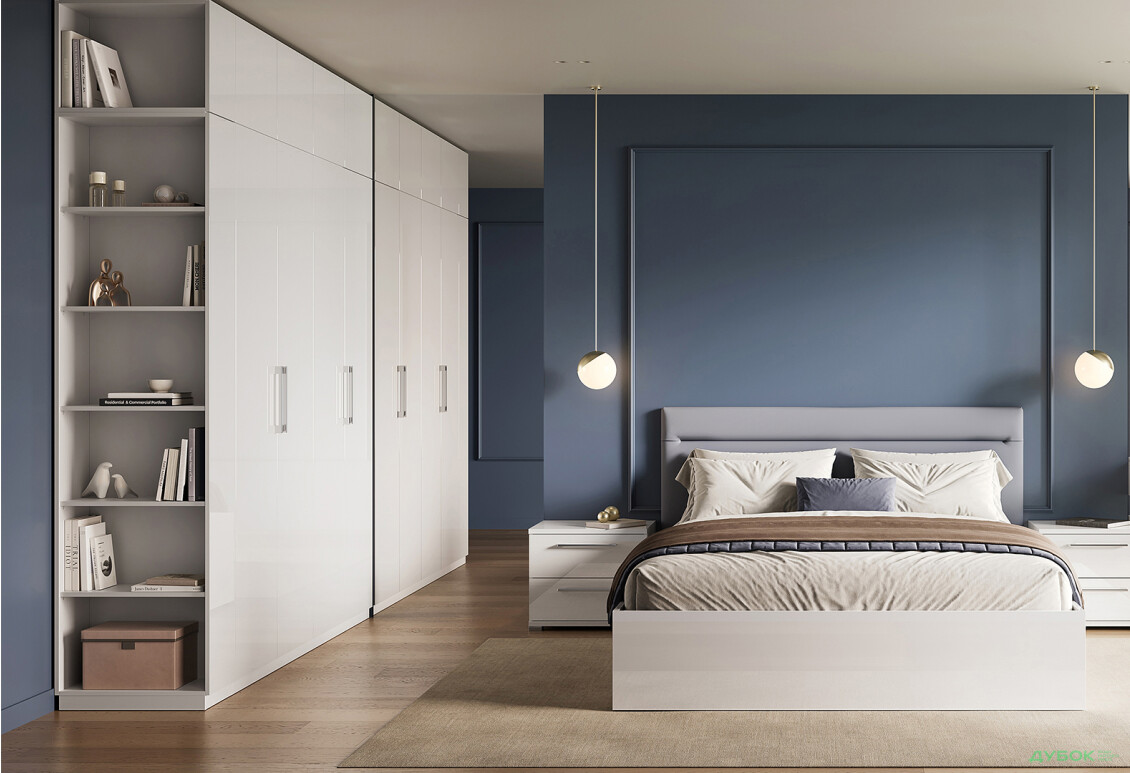 Шафа MiroMark Фемілі / Family Кутове закінчення з відкритими полицями, білий глянець - Зображення 2 Зображення 2 - Шафа MiroMark Фемілі / Family Кутове закінчення з відкритими полицями, білий глянець