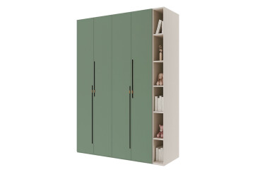 Шкаф Svit Mebliv Спейс четырехдверная с полками 180х220х57 см, кашемир / зеленый дымчатый